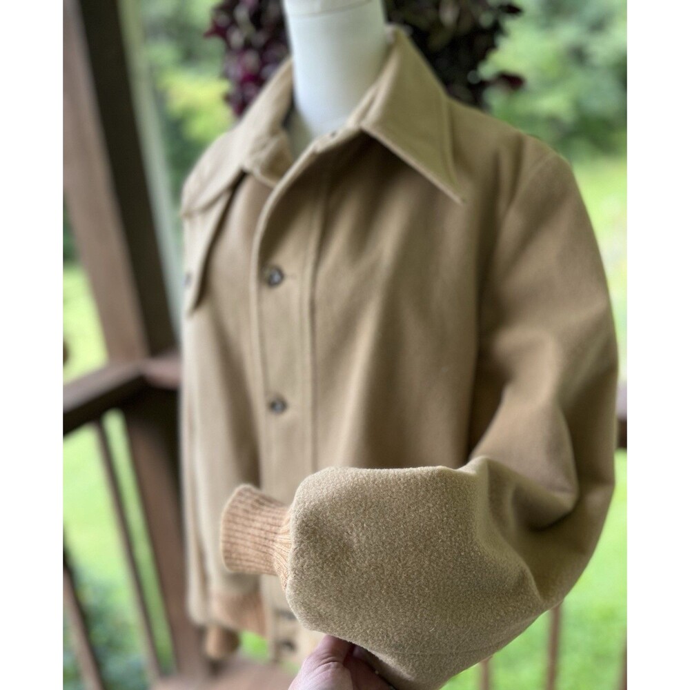 Vintage Grais Sherpa Lined Wool Bomber Jacket Tan Western Ranch Coat Men’s 42 - Picture 4 of 8